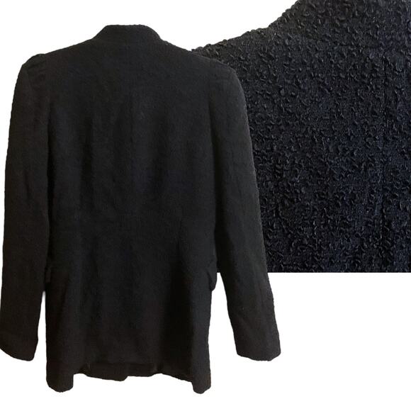 CC COLLECT Women's XS Black Boucle Wool Blazer Jacket Double Brass Buttons Chic - Picture 12 of 15